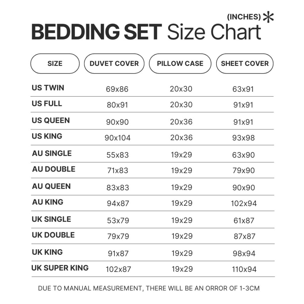 Bedding Set Size Chart - Imagine Dragons Shop